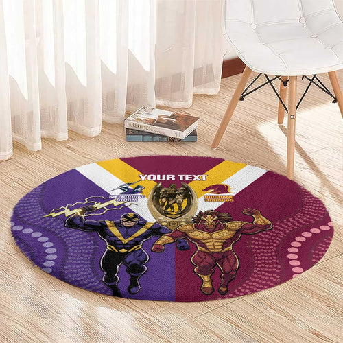 Storm And Broncos Rugby Custom Round Carpet Melbourne Brisbane Final Together Mascots Style - Aussie Hoodie