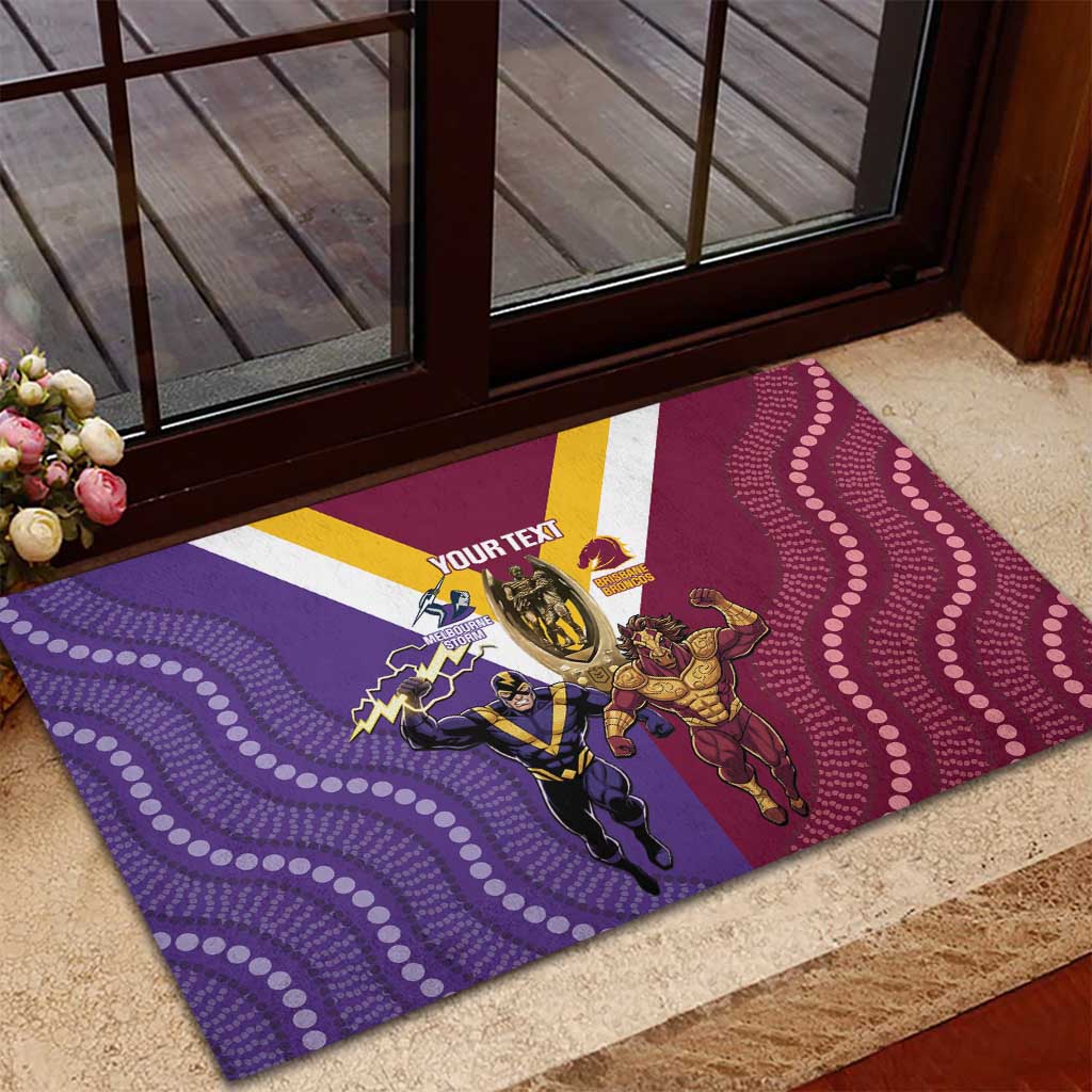 Storm And Broncos Rugby Custom Rubber Doormat Melbourne Brisbane Final Together Mascots Style - Aussie Hoodie