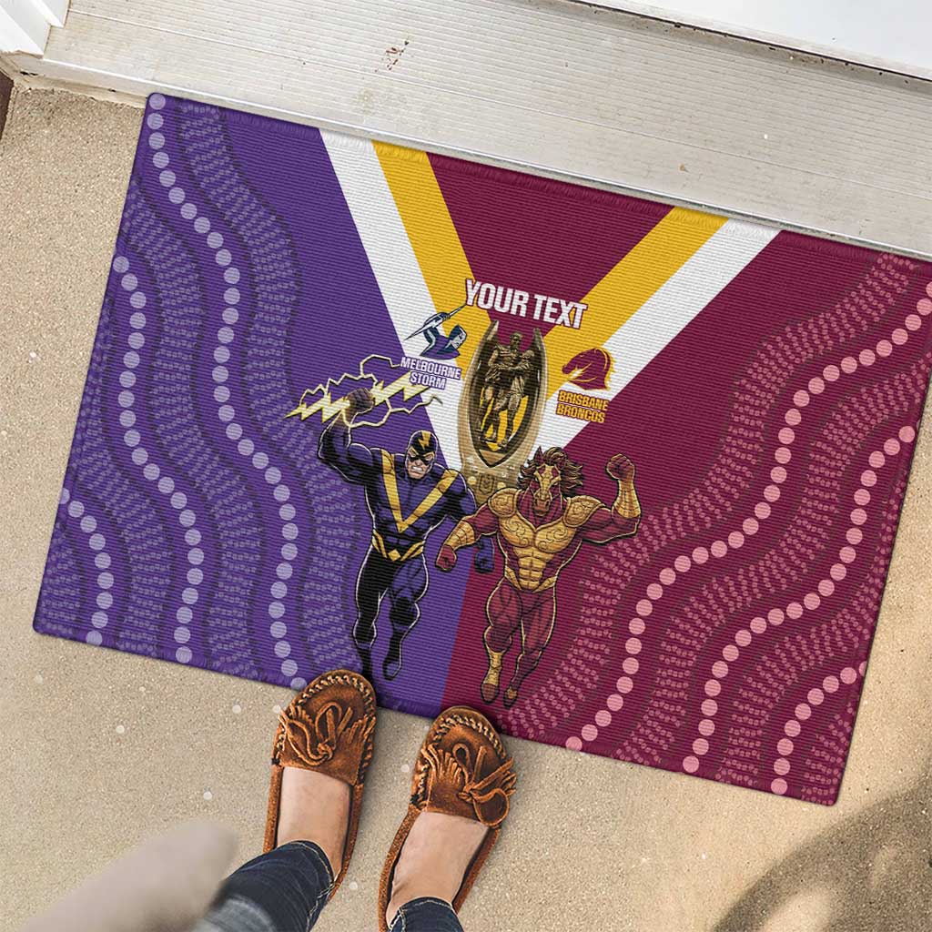 Storm And Broncos Rugby Custom Rubber Doormat Melbourne Brisbane Final Together Mascots Style - Aussie Hoodie