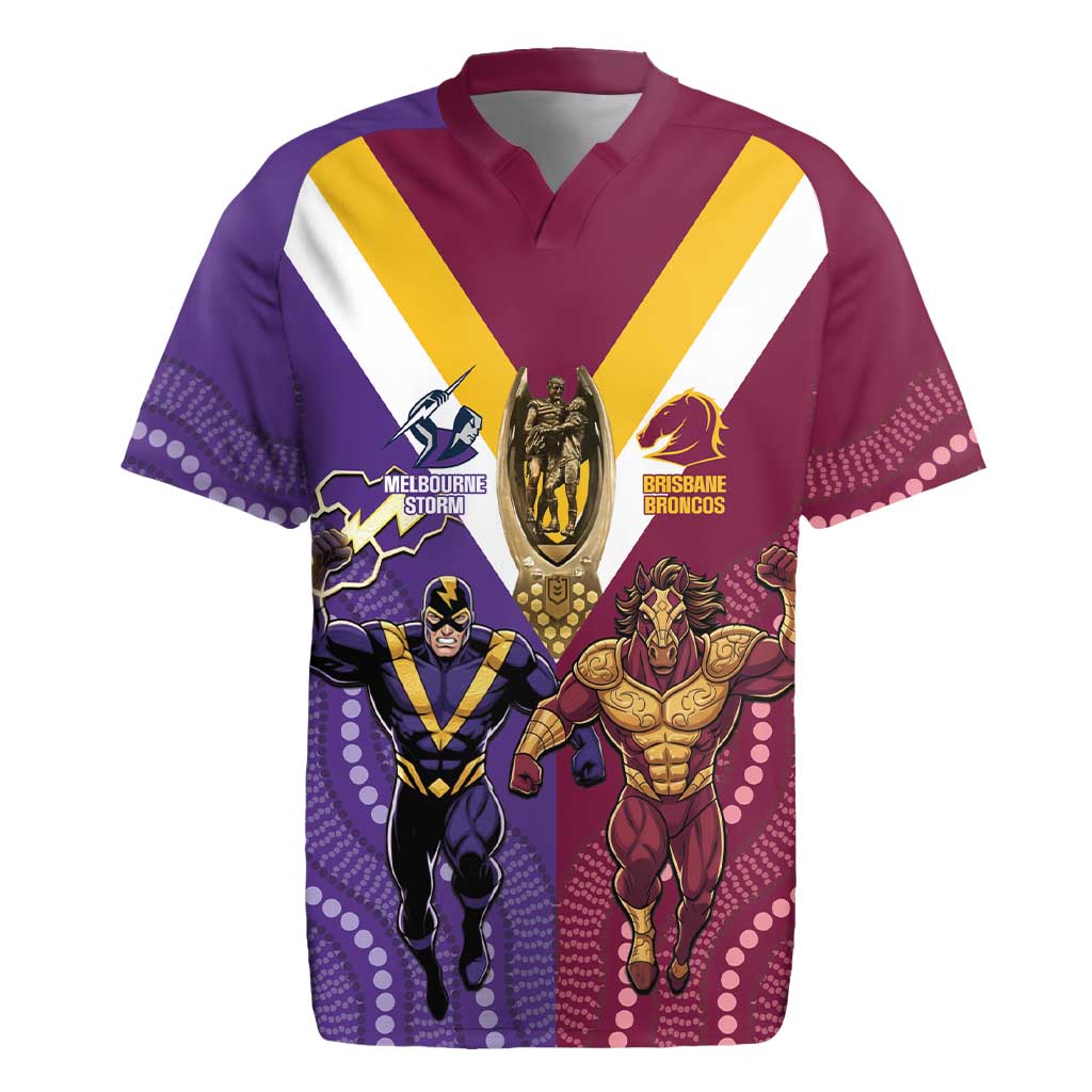 Storm And Broncos Rugby Custom Rugby Jersey Melbourne Brisbane Final Together Mascots Style - Aussie Hoodie