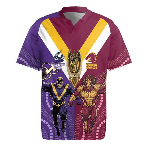 Storm And Broncos Rugby Custom Rugby Jersey Melbourne Brisbane Final Together Mascots Style - Aussie Hoodie