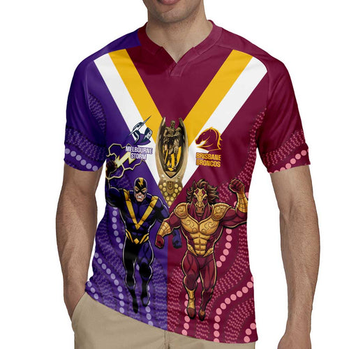 Storm And Broncos Rugby Custom Rugby Jersey Melbourne Brisbane Final Together Mascots Style - Aussie Hoodie