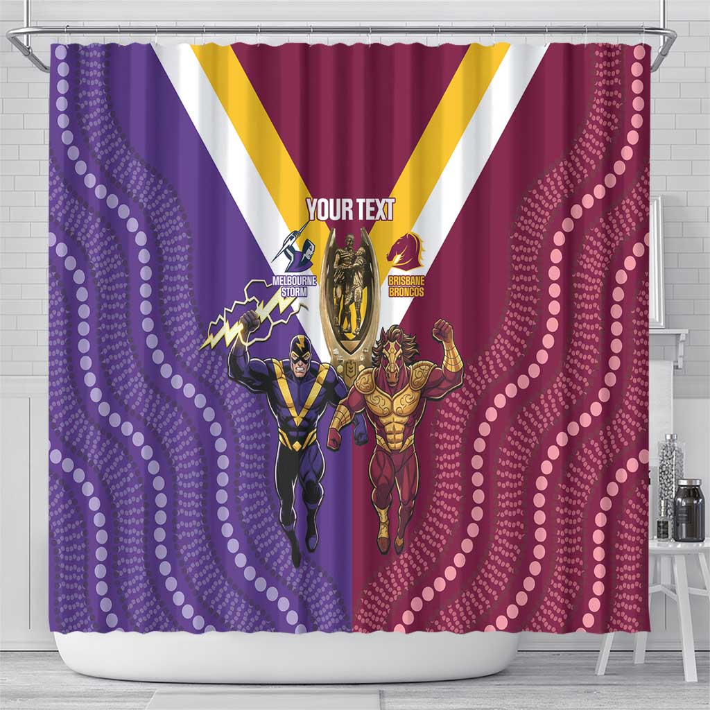 Storm And Broncos Rugby Custom Shower Curtain Melbourne Brisbane Final Together Mascots Style - Aussie Hoodie