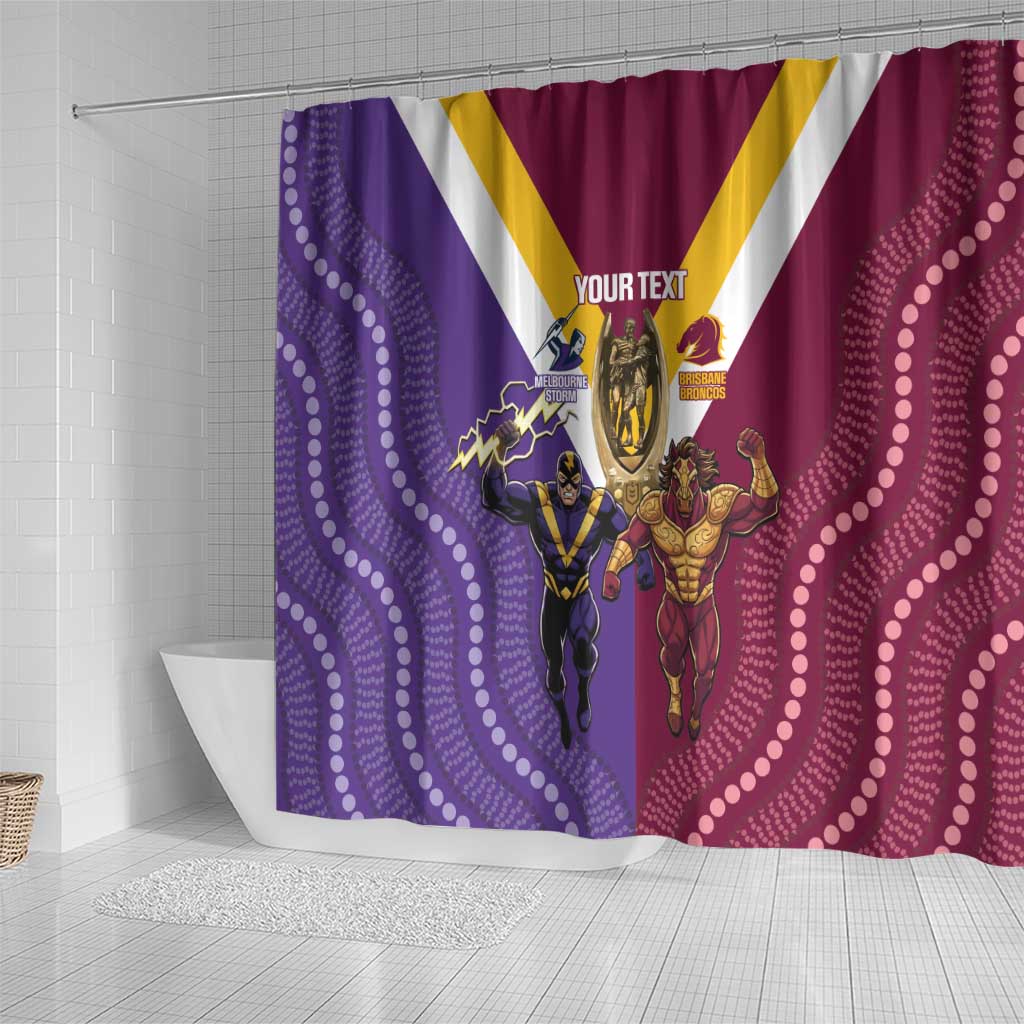 Storm And Broncos Rugby Custom Shower Curtain Melbourne Brisbane Final Together Mascots Style - Aussie Hoodie