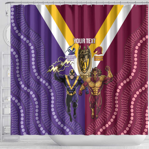 Storm And Broncos Rugby Custom Shower Curtain Melbourne Brisbane Final Together Mascots Style - Aussie Hoodie
