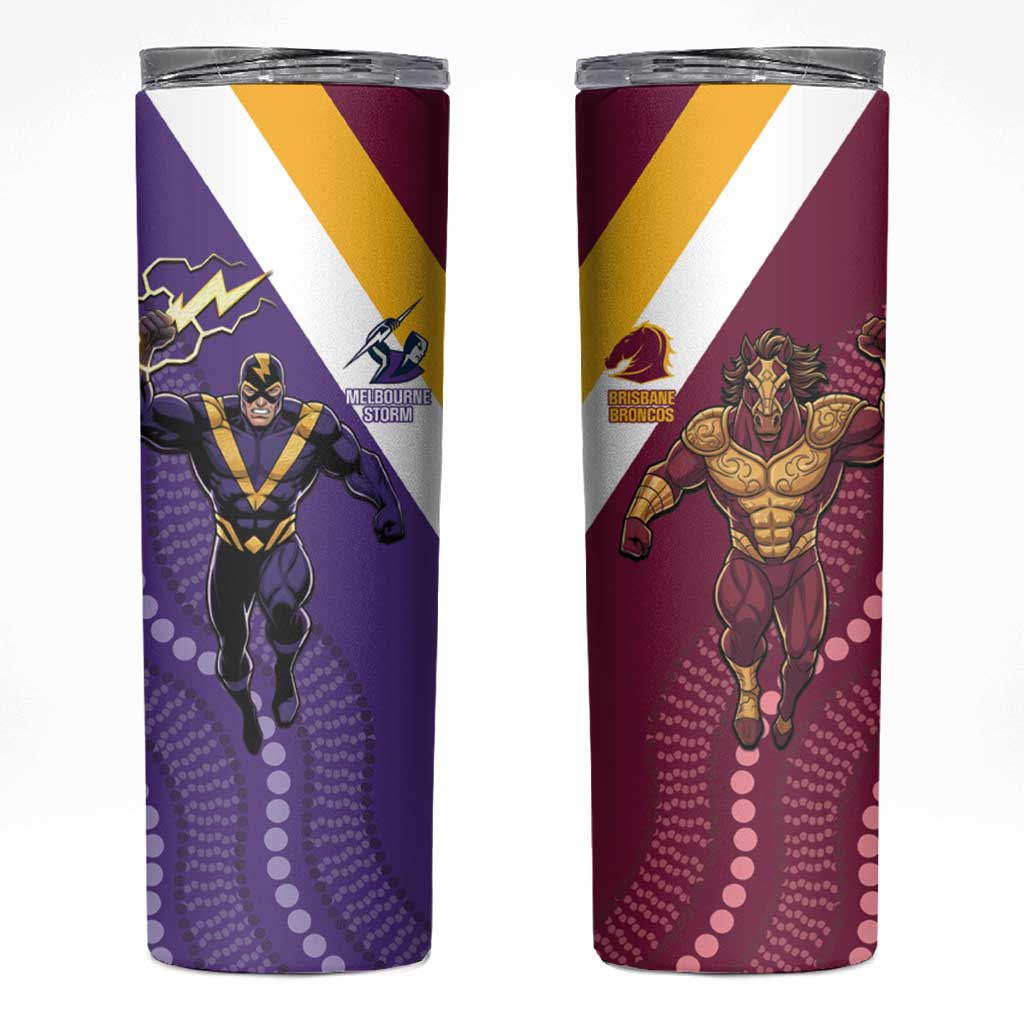 Storm And Broncos Rugby Custom Skinny Tumbler Melbourne Brisbane Final Together Mascots Style - Aussie Hoodie