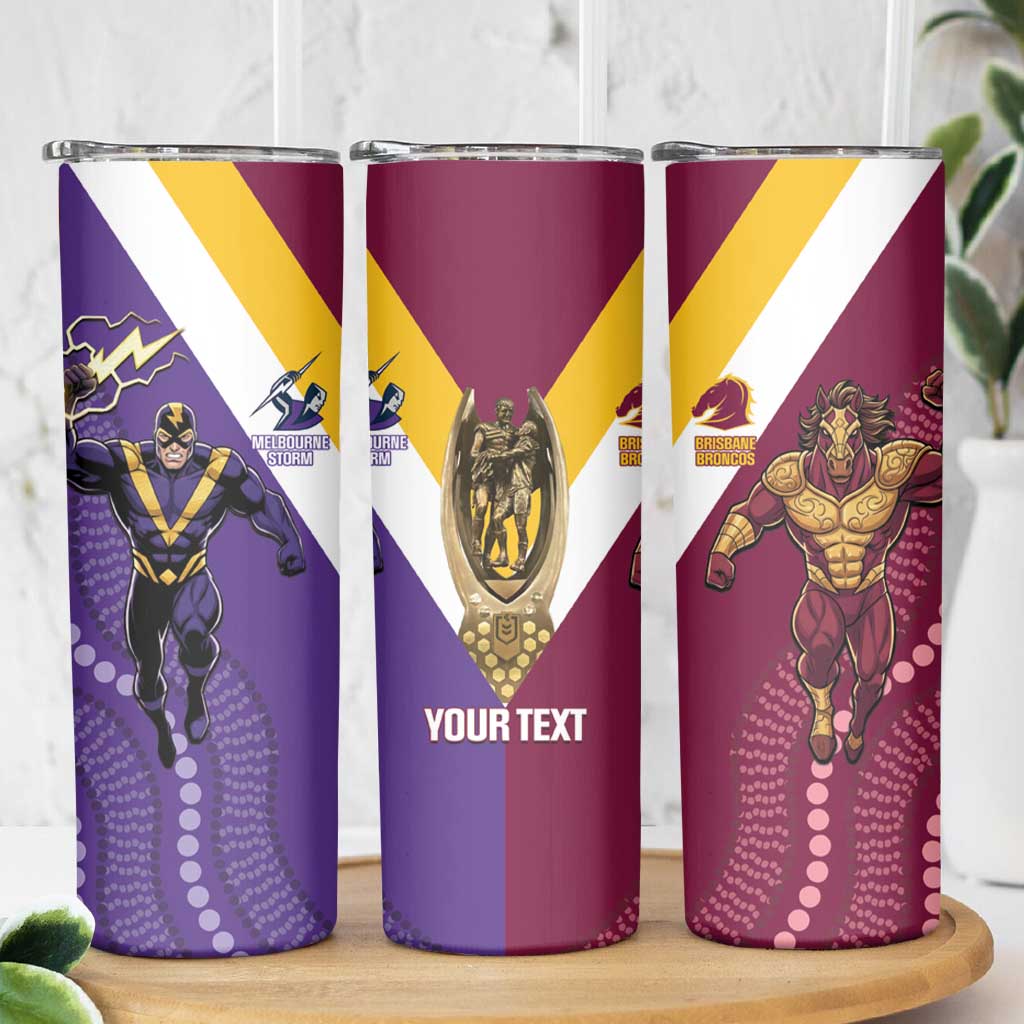 Storm And Broncos Rugby Custom Skinny Tumbler Melbourne Brisbane Final Together Mascots Style - Aussie Hoodie