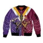Storm And Broncos Rugby Custom Sleeve Zip Bomber Jacket Melbourne Brisbane Final Together Mascots Style - Aussie Hoodie