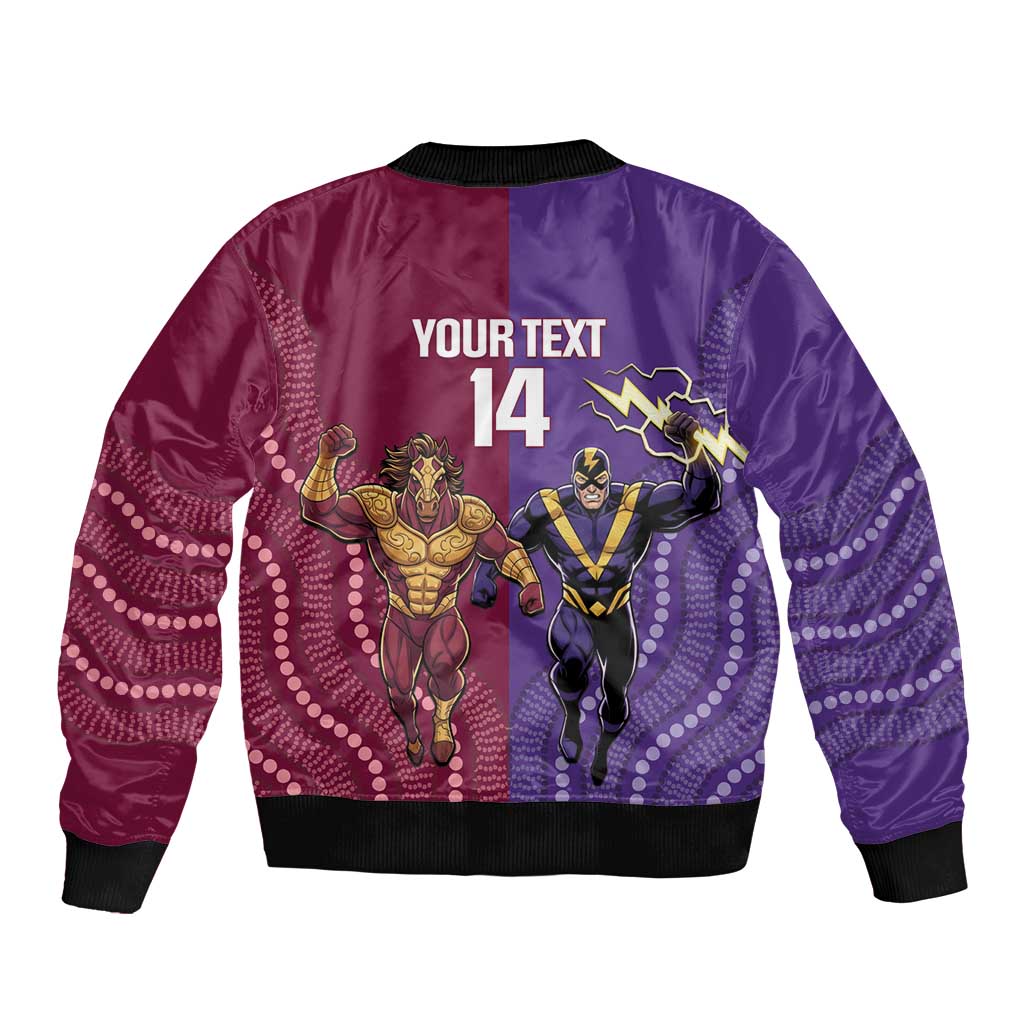Storm And Broncos Rugby Custom Sleeve Zip Bomber Jacket Melbourne Brisbane Final Together Mascots Style - Aussie Hoodie