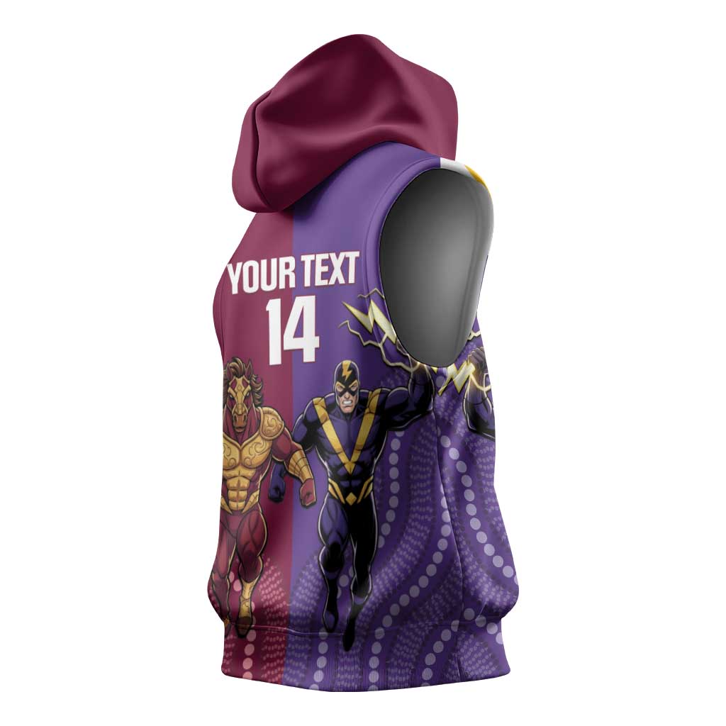 Storm And Broncos Rugby Custom Sleeveless Hoodie Melbourne Brisbane Final Together Mascots Style - Aussie Hoodie