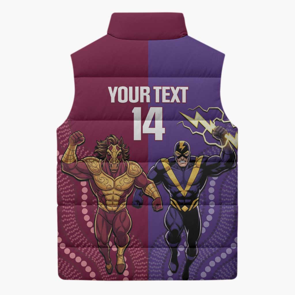 Storm And Broncos Rugby Custom Sleeveless Puffer Jacket Melbourne Brisbane Final Together Mascots Style - Aussie Hoodie