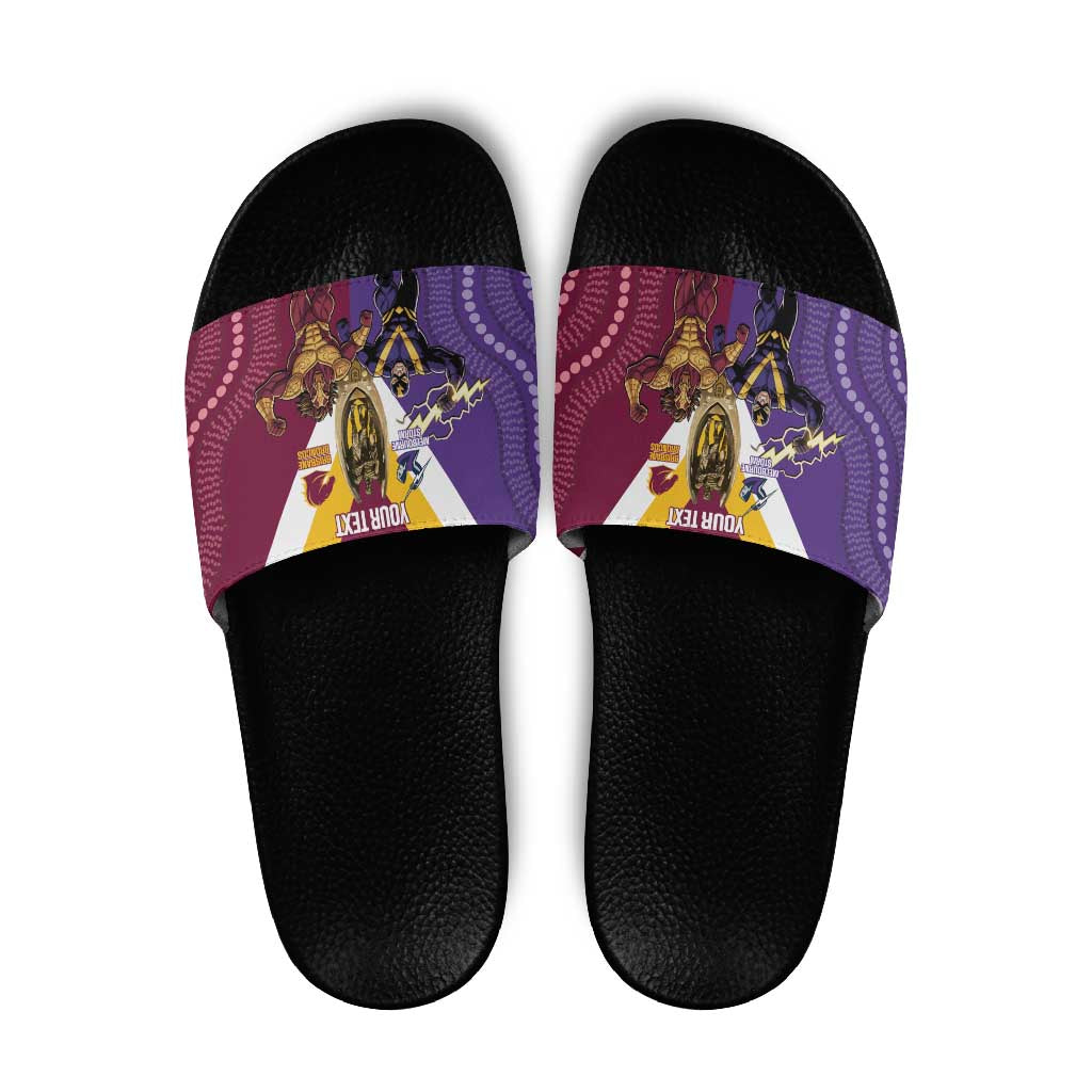 Storm And Broncos Rugby Custom Slide Sandals Melbourne Brisbane Final Together Mascots Style - Aussie Hoodie