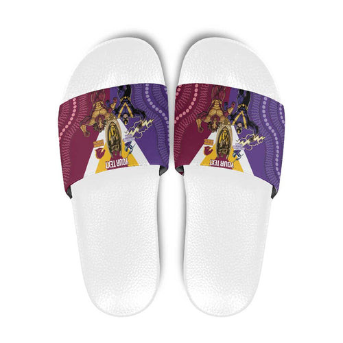 Storm And Broncos Rugby Custom Slide Sandals Melbourne Brisbane Final Together Mascots Style - Aussie Hoodie