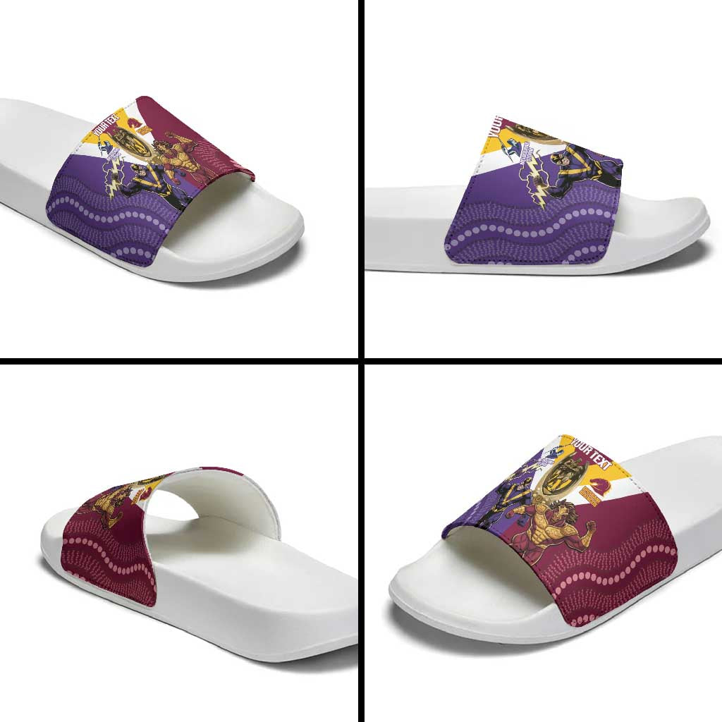Storm And Broncos Rugby Custom Slide Sandals Melbourne Brisbane Final Together Mascots Style - Aussie Hoodie