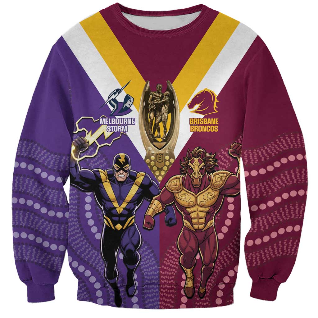 Storm And Broncos Rugby Custom Sweatshirt Melbourne Brisbane Final Together Mascots Style - Aussie Hoodie