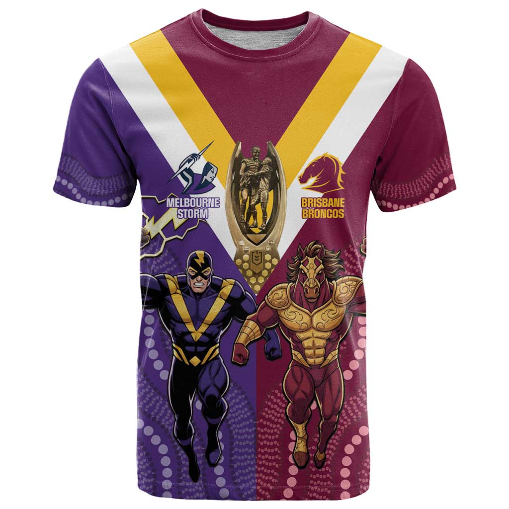 Storm And Broncos Rugby Custom T Shirt Melbourne Brisbane Final Together Mascots Style - Aussie Hoodie