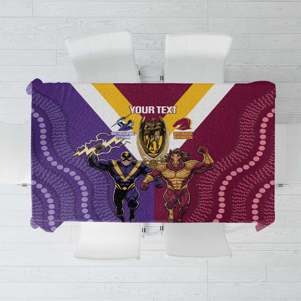 Storm And Broncos Rugby Custom Tablecloth Melbourne Brisbane Final Together Mascots Style - Aussie Hoodie