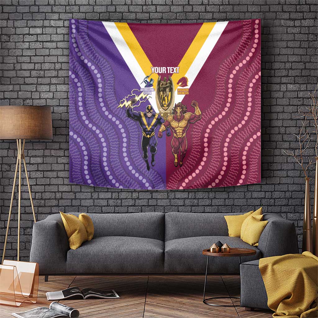 Storm And Broncos Rugby Custom Tapestry Melbourne Brisbane Final Together Mascots Style - Aussie Hoodie