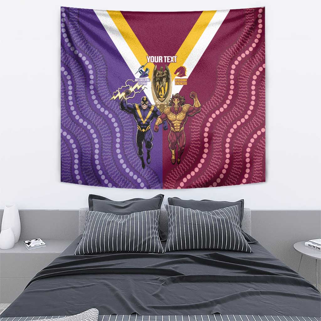 Storm And Broncos Rugby Custom Tapestry Melbourne Brisbane Final Together Mascots Style - Aussie Hoodie