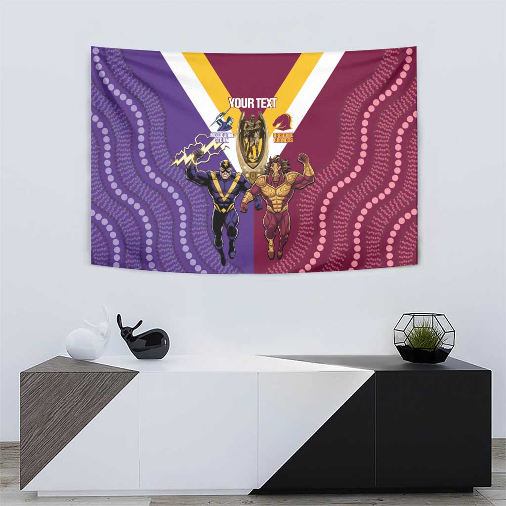 Storm And Broncos Rugby Custom Tapestry Melbourne Brisbane Final Together Mascots Style - Aussie Hoodie