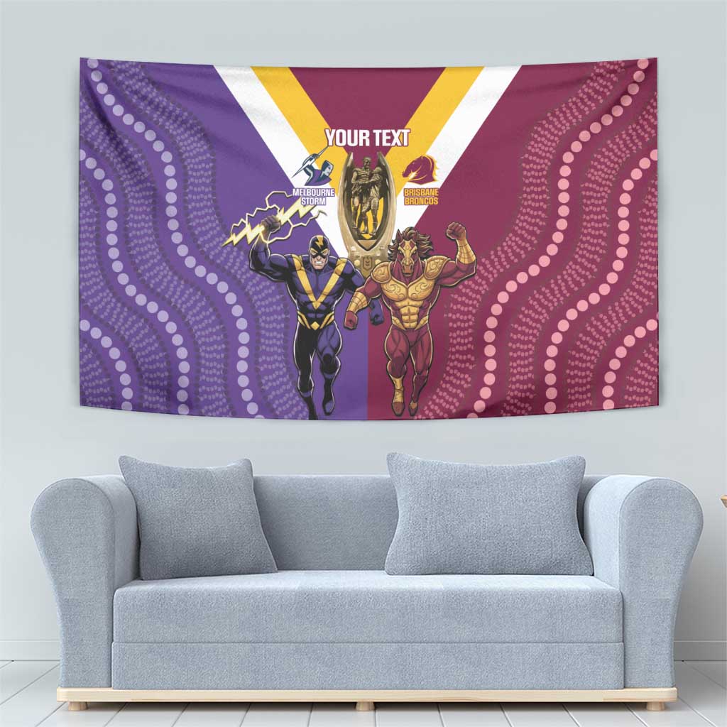 Storm And Broncos Rugby Custom Tapestry Melbourne Brisbane Final Together Mascots Style - Aussie Hoodie