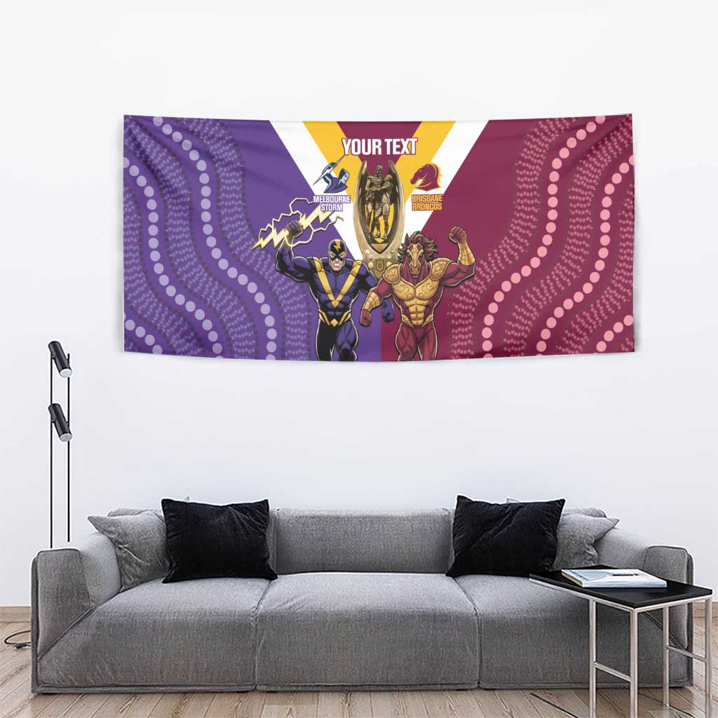 Storm And Broncos Rugby Custom Tapestry Melbourne Brisbane Final Together Mascots Style - Aussie Hoodie