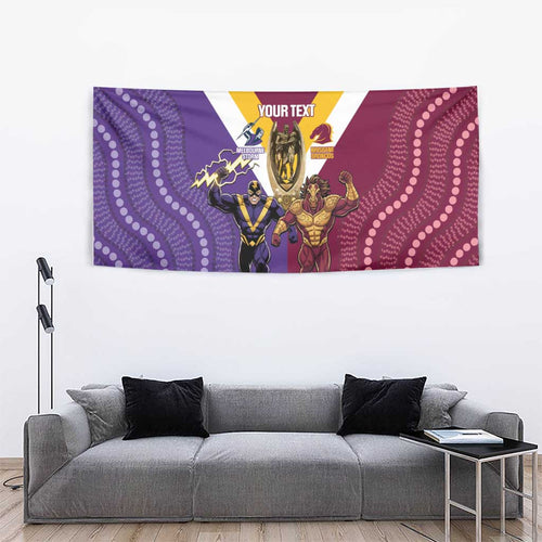 Storm And Broncos Rugby Custom Tapestry Melbourne Brisbane Final Together Mascots Style - Aussie Hoodie