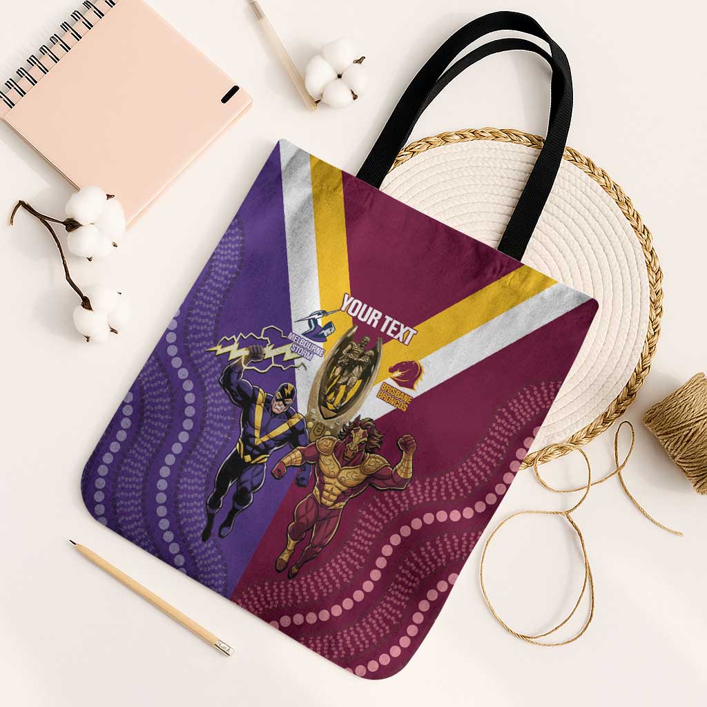 Storm And Broncos Rugby Custom Tote Bag Melbourne Brisbane Final Together Mascots Style - Aussie Hoodie
