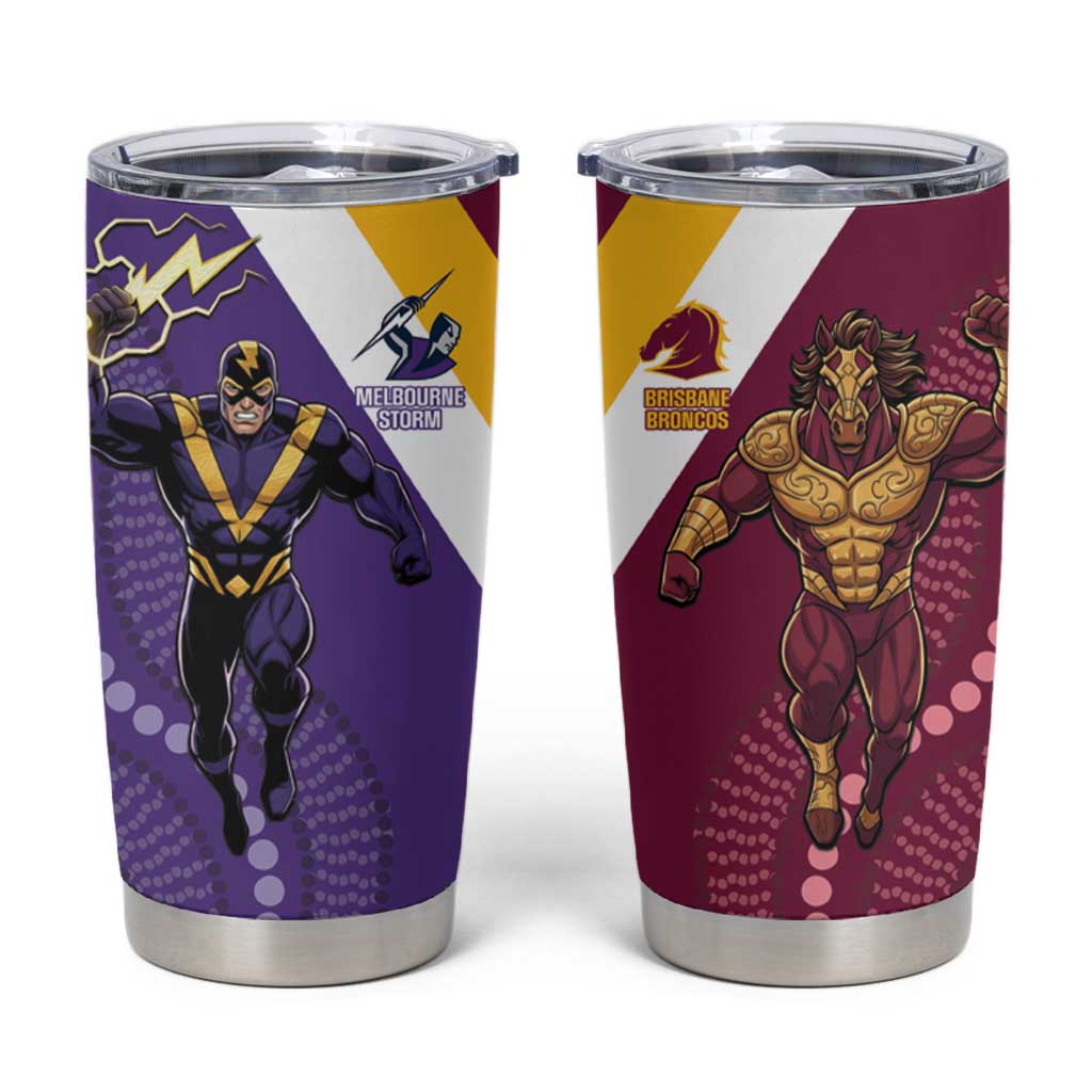 Storm And Broncos Rugby Custom Tumbler Cup Melbourne Brisbane Final Together Mascots Style - Aussie Hoodie