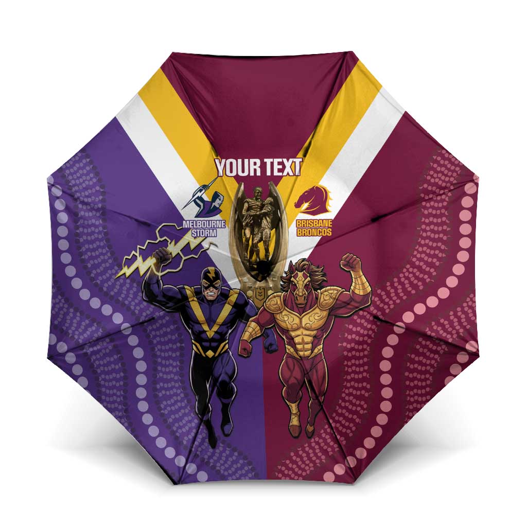 Storm And Broncos Rugby Custom Umbrella Melbourne Brisbane Final Together Mascots Style - Aussie Hoodie