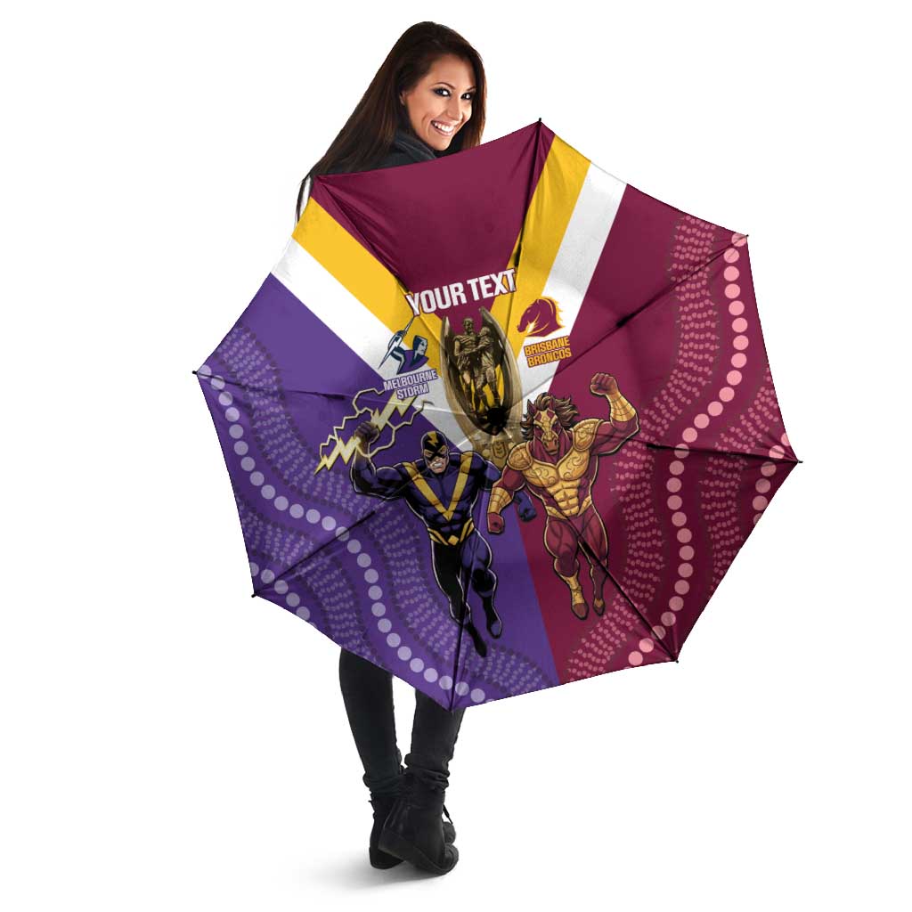 Storm And Broncos Rugby Custom Umbrella Melbourne Brisbane Final Together Mascots Style - Aussie Hoodie