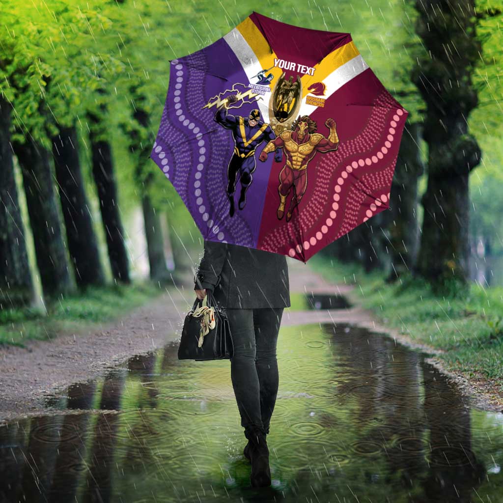 Storm And Broncos Rugby Custom Umbrella Melbourne Brisbane Final Together Mascots Style - Aussie Hoodie