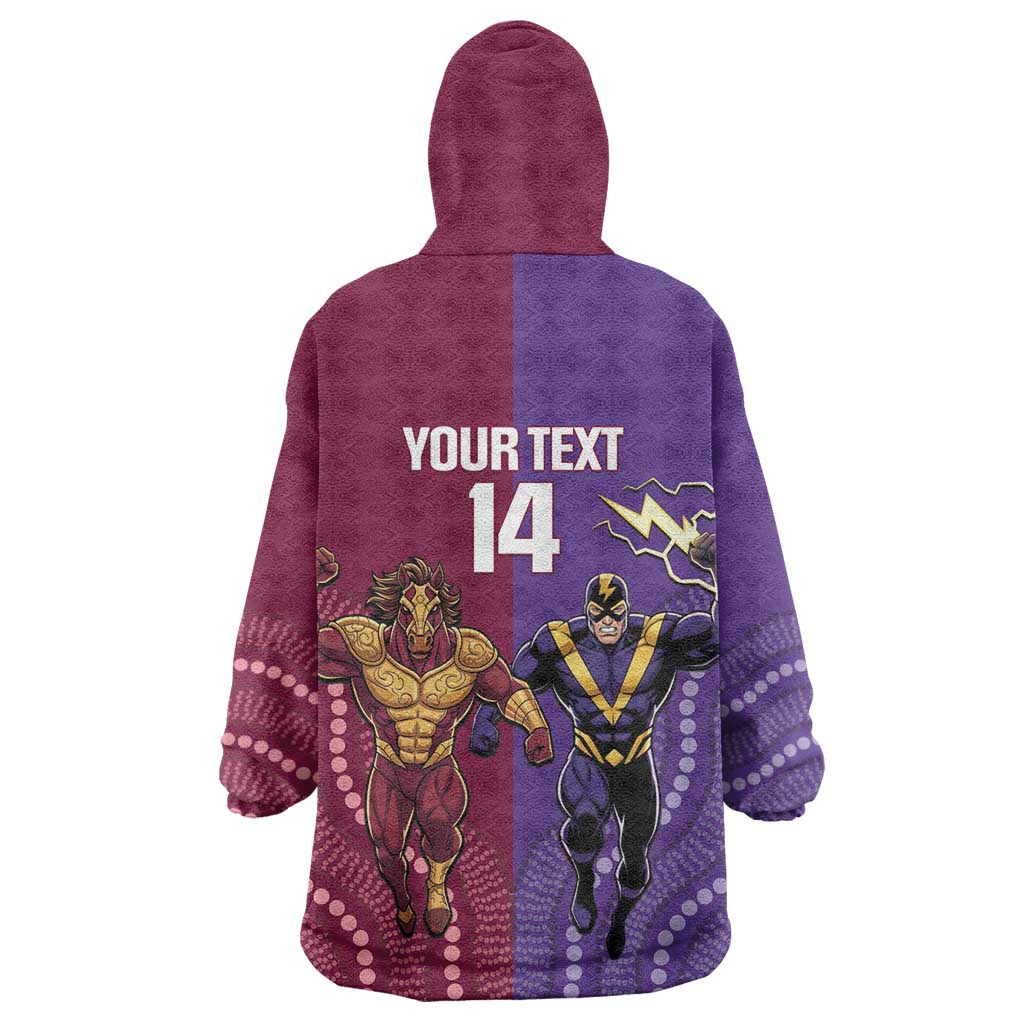 Storm And Broncos Rugby Custom Wearable Blanket Hoodie Melbourne Brisbane Final Together Mascots Style - Aussie Hoodie
