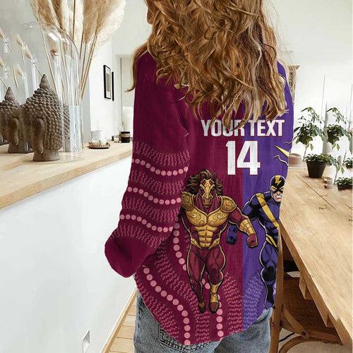 Storm And Broncos Rugby Custom Women Casual Shirt Melbourne Brisbane Final Together Mascots Style - Aussie Hoodie