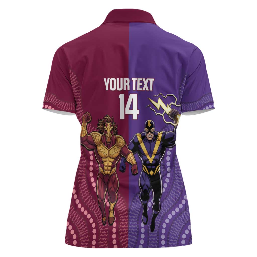 Storm And Broncos Rugby Custom Women Polo Shirt Melbourne Brisbane Final Together Mascots Style - Aussie Hoodie