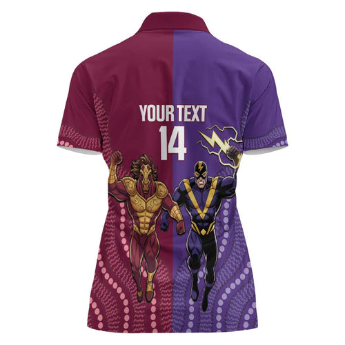 Storm And Broncos Rugby Custom Women Polo Shirt Melbourne Brisbane Final Together Mascots Style - Aussie Hoodie