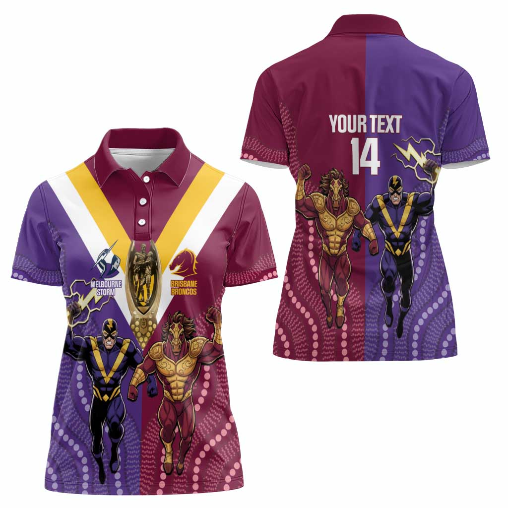 Storm And Broncos Rugby Custom Women Polo Shirt Melbourne Brisbane Final Together Mascots Style - Aussie Hoodie