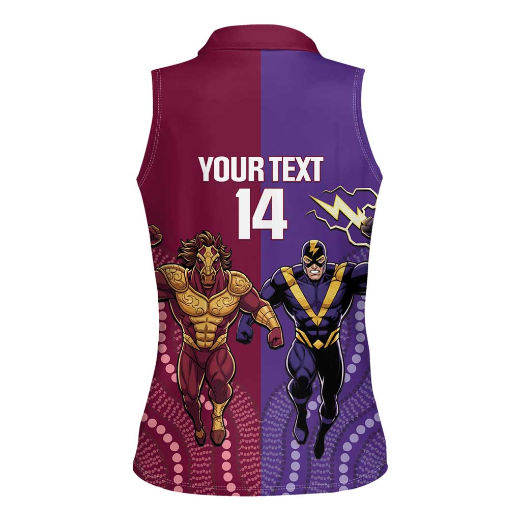 Storm And Broncos Rugby Custom Women Sleeveless Polo Shirt Melbourne Brisbane Final Together Mascots Style - Aussie Hoodie