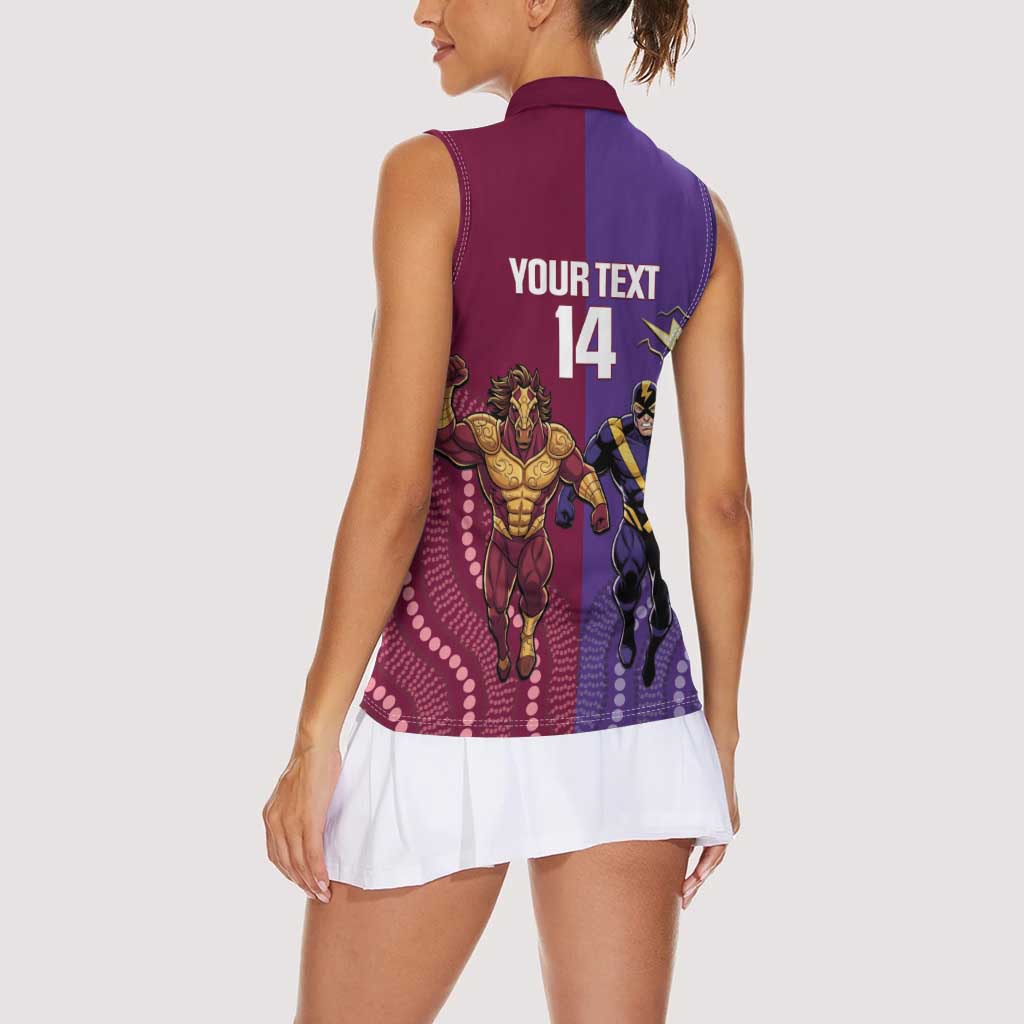 Storm And Broncos Rugby Custom Women Sleeveless Polo Shirt Melbourne Brisbane Final Together Mascots Style - Aussie Hoodie