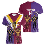 Storm And Broncos Rugby Custom Women V-Neck T-Shirt Melbourne Brisbane Final Together Mascots Style - Aussie Hoodie
