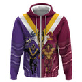 Storm And Broncos Rugby Custom Zip Hoodie Melbourne Brisbane Final Together Mascots Style - Aussie Hoodie