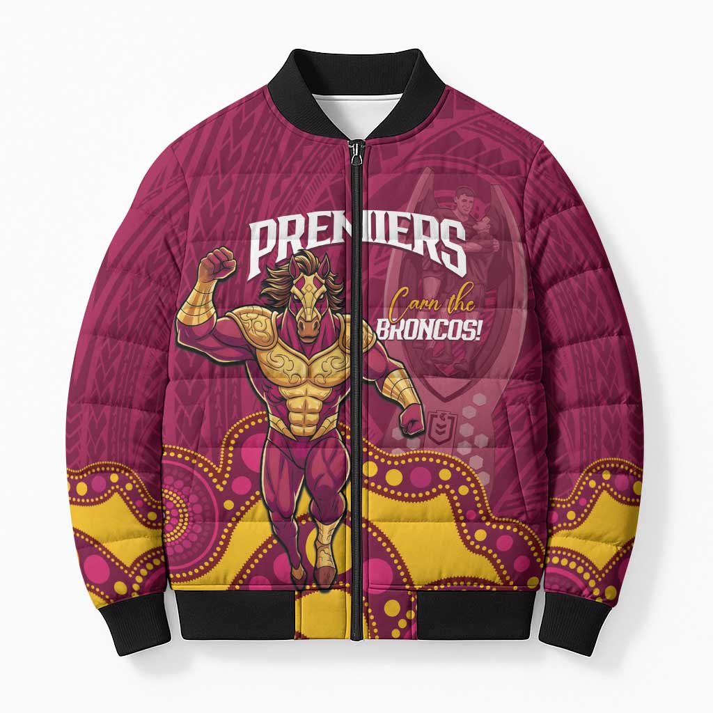 NRL Broncos Rugby Custom Bomber Puffer Jacket Premiers Trophy Carn The Bronx - Aussie Hoodie