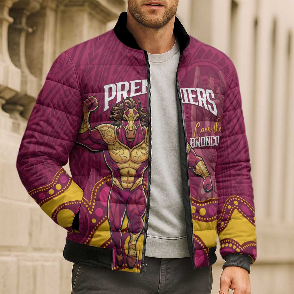 NRL Broncos Rugby Custom Bomber Puffer Jacket Premiers Trophy Carn The Bronx - Aussie Hoodie