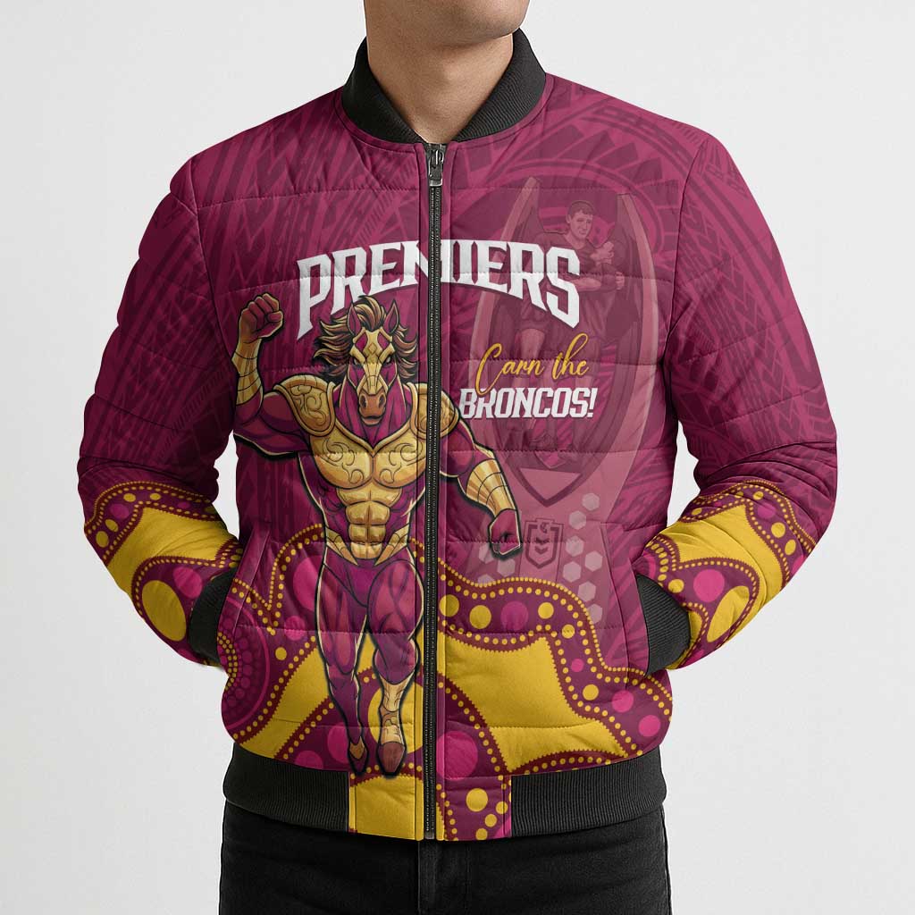NRL Broncos Rugby Custom Bomber Puffer Jacket Premiers Trophy Carn The Bronx - Aussie Hoodie