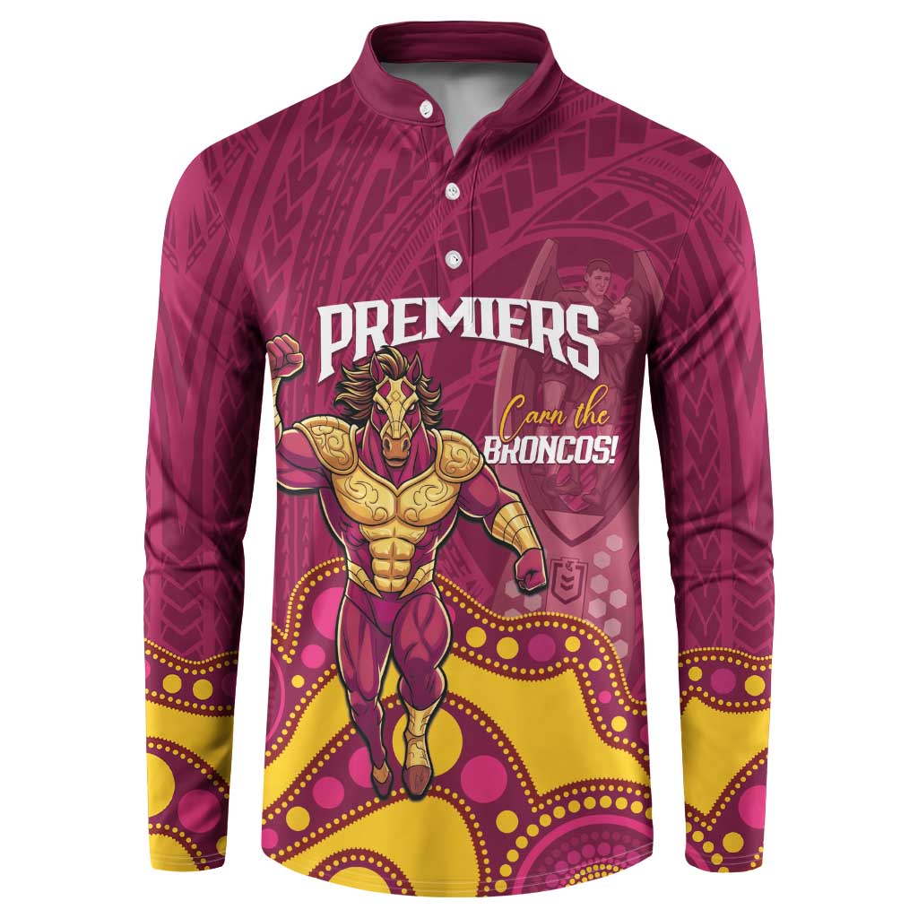 NRL Broncos Rugby Custom Button Sweatshirt Premiers Trophy Carn The Bronx - Aussie Hoodie