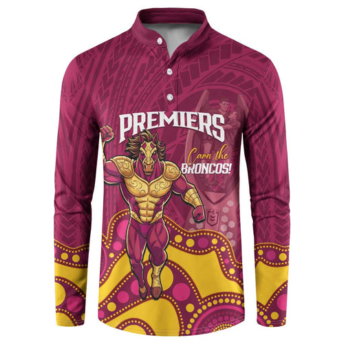 NRL Broncos Rugby Custom Button Sweatshirt Premiers Trophy Carn The Bronx - Aussie Hoodie