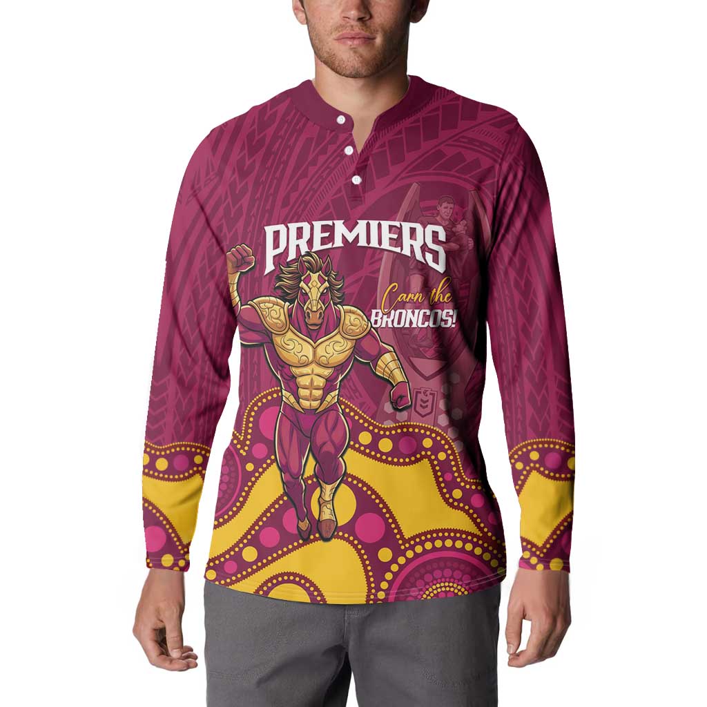 NRL Broncos Rugby Custom Button Sweatshirt Premiers Trophy Carn The Bronx - Aussie Hoodie