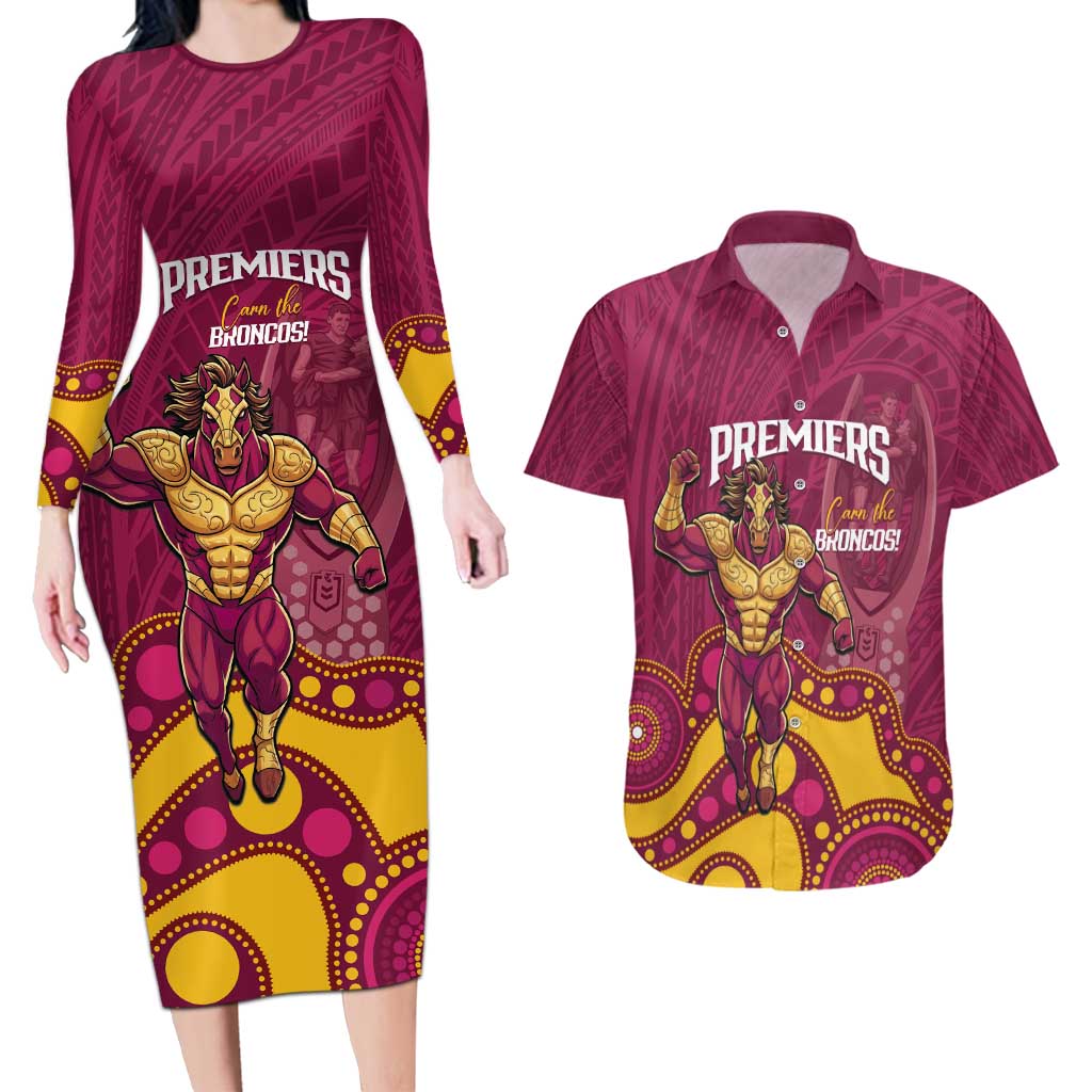 NRL Broncos Rugby Custom Couples Matching Long Sleeve Bodycon Dress and Hawaiian Shirt Premiers Trophy Carn The Bronx - Aussie Hoodie