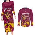 NRL Broncos Rugby Custom Couples Matching Long Sleeve Bodycon Dress and Long Sleeve Button Shirt Premiers Trophy Carn The Bronx - Aussie Hoodie