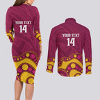 NRL Broncos Rugby Custom Couples Matching Long Sleeve Bodycon Dress and Long Sleeve Button Shirt Premiers Trophy Carn The Bronx - Aussie Hoodie